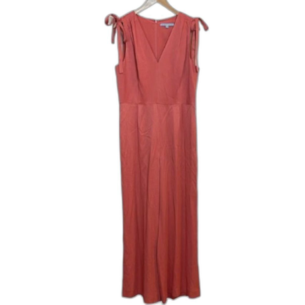 Antonio Melani Coral Jumpsuit Size 8 Bow Accents Wide Leg V-Neck One-Piece